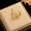 Snake Wrap Ring, Stainless Steel with Textured Scales and Smooth Coils, Gold or Silver-Tone, Open Band