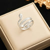 Snake Wrap Ring, Stainless Steel with Textured Scales and Smooth Coils, Gold or Silver-Tone, Open Band