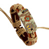 Woven Peace Sign Bracelet, Light Brown Cord and Strap Design with Printed Decorative Detail - Light brown