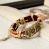Woven Peace Sign Bracelet, Light Brown Cord and Strap Design with Printed Decorative Detail - Product view 2