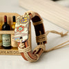 Woven Peace Sign Bracelet, Light Brown Cord and Strap Design with Printed Decorative Detail - Product view 3