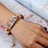 Woven Peace Sign Bracelet, Light Brown Cord and Strap Design with Printed Decorative Detail - Product view 4