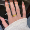 Leaf Branch Ring, Gold-Tone Brass with Textured Leaves, Adjustable Open Band
