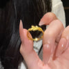 Leaf Branch Ring, Gold-Tone Brass with Textured Leaves, Adjustable Open Band