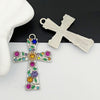 Cross Pendant Charm, Alloy Floral Design with Multicolor Sparkling Accents for Jewelry Making - D1688