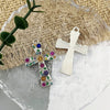 Cross Pendant Charm, Alloy Floral Design with Multicolor Sparkling Accents for Jewelry Making - Product view 2