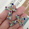 Cross Pendant Charm, Alloy Floral Design with Multicolor Sparkling Accents for Jewelry Making - Product view 4