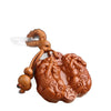 Double Pixiu Carved Wood Hanging Charm, Brown Cord and Beads, 84 x 38 x 10mm