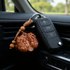 Double Pixiu Carved Wood Hanging Charm, Brown Cord and Beads, 84 x 38 x 10mm