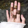 Wide Cuff Ring, Antique Bronze-Tone Alloy with Dangling Leaf or Bead Charms, Adjustable, 4 Designs