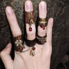 Wide Cuff Ring, Antique Bronze-Tone Alloy with Dangling Leaf or Bead Charms, Adjustable, 4 Designs