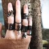 Wide Cuff Ring, Antique Bronze-Tone Alloy with Dangling Leaf or Bead Charms, Adjustable, 4 Designs