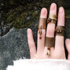 Wide Cuff Ring, Antique Bronze-Tone Alloy with Dangling Leaf or Bead Charms, Adjustable, 4 Designs