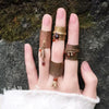 Wide Cuff Ring, Antique Bronze-Tone Alloy with Dangling Leaf or Bead Charms, Adjustable, 4 Designs