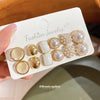 Pearl-Style Earring Set for Women, Steel Posts with White Imitation Pearls and Geometric Designs - Product view 1