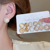 Pearl-Style Earring Set for Women, Steel Posts with White Imitation Pearls and Geometric Designs - Product view 2