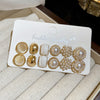 Pearl-Style Earring Set for Women, Steel Posts with White Imitation Pearls and Geometric Designs - Steel needle-white