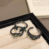 Dark-Tone Alloy Rings with Green and Black Accents, Snake, Butterfly or Band Design, Single Ring or 3-Piece Set