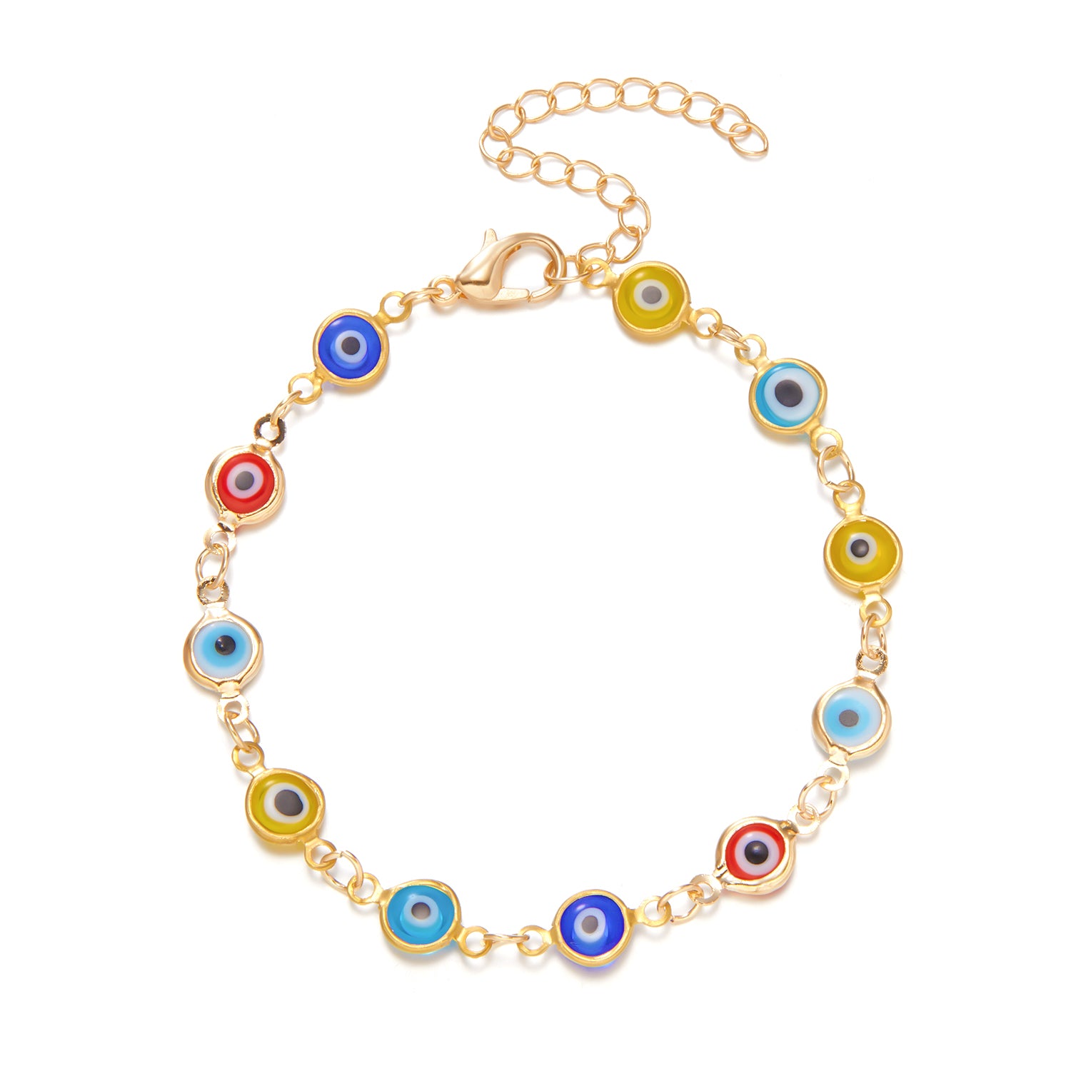 Colorful Eye Motif Bead Bracelet with Adjustable Chain - Image 1