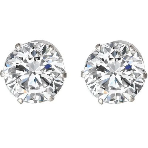 Round Crystal Magnetic Stud Earrings with Non Piercing Backs in Silver Tone with 4 mm to 8 mm Size Options - Image 1