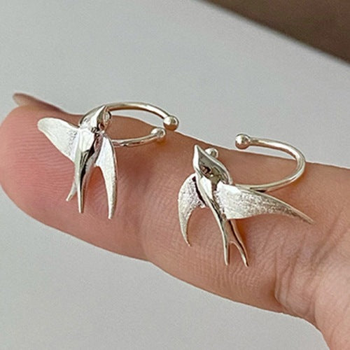 Swallow Bird Clip-On Earrings for Women in a Silver-Tone Chinese-Inspired Style for Everyday Wear - Image 1