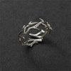 Silver Tone Open Branch Ring with Intertwined Thorn Details and a Resizable Band for Women and Men - Image 1