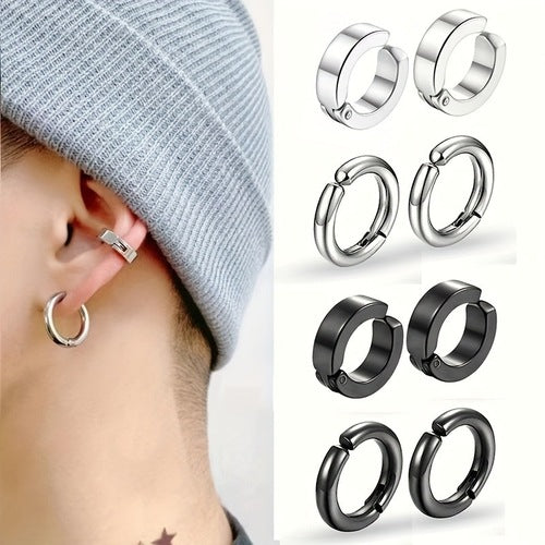 8 Piece Stainless Steel Ear Cuff Set with Silver and Black No Piercing Hoop Styles for Women - Image 1