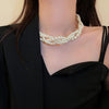 Twisted Imitation Pearl Choker Necklace for Women with Multi-Strand Beads and a Silver-Tone Clasp - Image 1