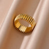 Stainless Steel Ribbed Band Ring with Pointed Stripe Texture in Gold Tone or Silver Tone in Sizes 6 to 8 - Image 3