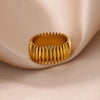 Stainless Steel Ribbed Band Ring with Pointed Stripe Texture in Gold Tone or Silver Tone in Sizes 6 to 8 - Image 4