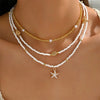 Layered Beaded Choker Necklace for Women with a Starfish Pendant and Gold-Tone Chains - Image 2