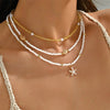 Layered Beaded Choker Necklace for Women with a Starfish Pendant and Gold-Tone Chains - Image 4