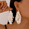 White Flower Petal Tassel Drop Earrings for Women with Layered Floral Details for Weddings and Parties - Image 2