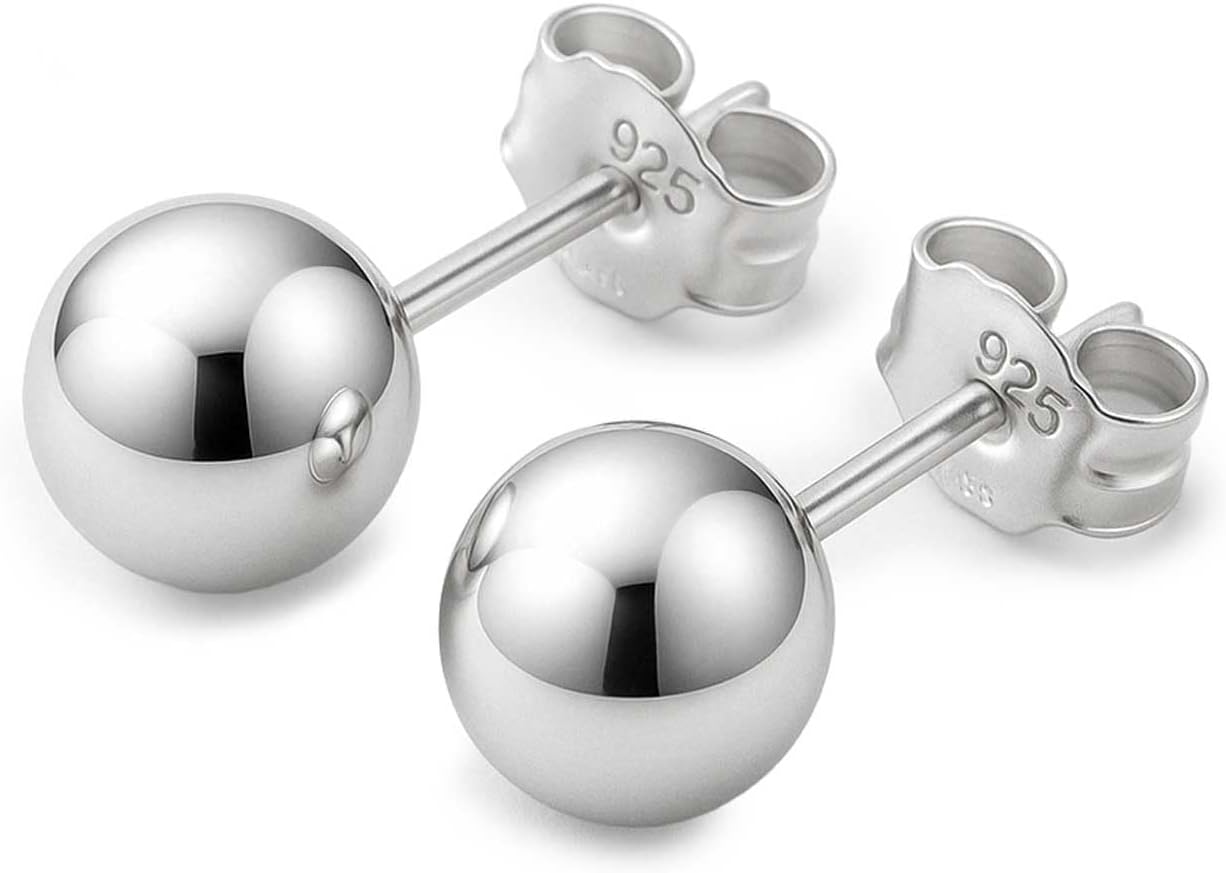 925 Sterling Silver Ball Stud Earrings for Women, 2mm to 10mm - main view