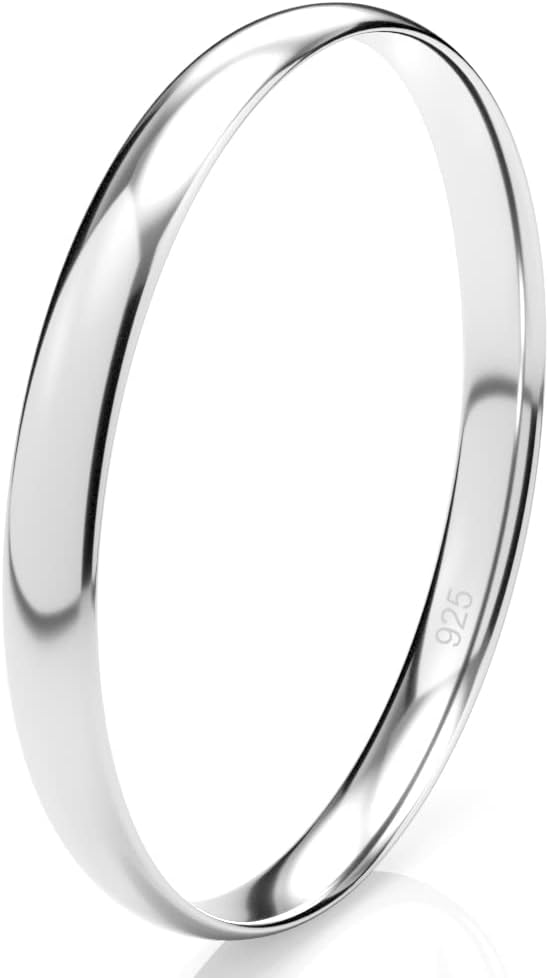 Sterling Silver 2MM High Polish Plain Dome Comfort Fit Wedding Band Ring - main view