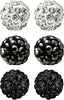 Rhinestones Crystal Ball Stud Earrings Set Fireball Disco Ball Pave Bead Earrings for Women - Set B. 6mm x 3 Pairs (White, Jet Black, Hematite)