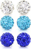 Rhinestones Crystal Ball Stud Earrings Set Fireball Disco Ball Pave Bead Earrings for Women - Set C. 6mm x 3 Pairs(White, Aquamarine, Sapphire)