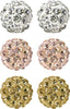Rhinestones Crystal Ball Stud Earrings Set Fireball Disco Ball Pave Bead Earrings for Women - Set E. 6mm x 3 Pairs (White, Rose Gold, Gold)
