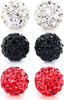 Rhinestones Crystal Ball Stud Earrings Set Fireball Disco Ball Pave Bead Earrings for Women - Set F. 6mm x 3 Pairs (White, Jet Black, Siam Red)