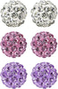 Rhinestones Crystal Ball Stud Earrings Set Fireball Disco Ball Pave Bead Earrings for Women - Set G. 6mm x 3 Pairs (White, Lt. Pink, Tanzanite)
