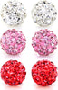 Rhinestones Crystal Ball Stud Earrings Set Fireball Disco Ball Pave Bead Earrings for Women - Set L. 8mm x 3 Pairs (White, Lt. Rose Pink, Red)