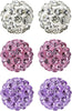 Rhinestones Crystal Ball Stud Earrings Set Fireball Disco Ball Pave Bead Earrings for Women - Set O. 8mm x 3 Pairs (White, Lt. Pink, Tanzanite)