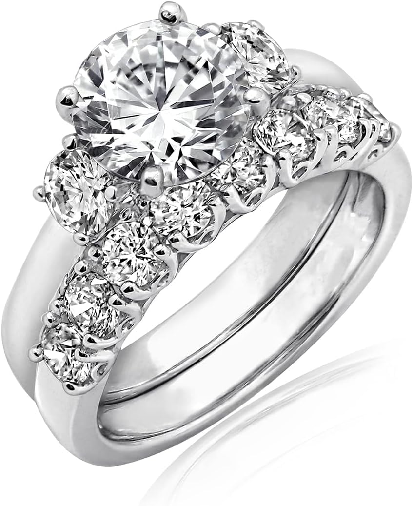 Sterling Silver Platinum Plated Infinite Elements Cubic Zirconia Three Stone Ring - main view