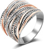 2 Tone Intertwined Crossover Statement Ring Fashion Chunky Band Rings for Women Wide Index Finger Rings Costume Jewelry - Rose gold and silver 8