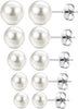 Faux Pearl Stud Earrings 5 Pairs, Stainless Steel Starter Set for Women - White