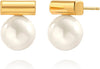 925 Sterling Silver Hoop Handpicked AAA+ Quality 7.5-8mm White Freshwater Cultured Pearl Dangle Drop Earrings Jewelry for Women - 8. Gold Plated Bar