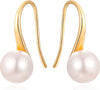 925 Sterling Silver Hoop Handpicked AAA+ Quality 7.5-8mm White Freshwater Cultured Pearl Dangle Drop Earrings Jewelry for Women - 2. 18k Gold Plated