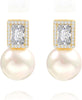 925 Sterling Silver Hoop Handpicked AAA+ Quality 7.5-8mm White Freshwater Cultured Pearl Dangle Drop Earrings Jewelry for Women - 4. Gold Plated CZ