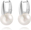 925 Sterling Silver Hoop Handpicked AAA+ Quality 7.5-8mm White Freshwater Cultured Pearl Dangle Drop Earrings Jewelry for Women - 7. Silver Plated Barrel