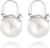 925 Sterling Silver Hoop Handpicked AAA+ Quality 7.5-8mm White Freshwater Cultured Pearl Dangle Drop Earrings Jewelry for Women - 9. Silver Plated Handle